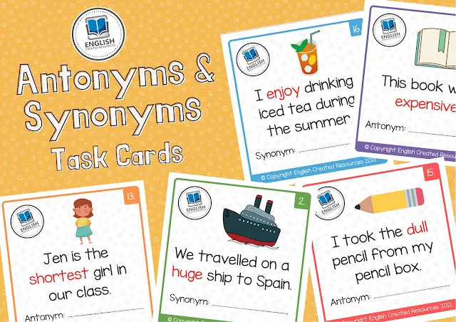 Cornwall Helt tør Brudgom Synonyms & Antonyms Task Cards – English Created Resources