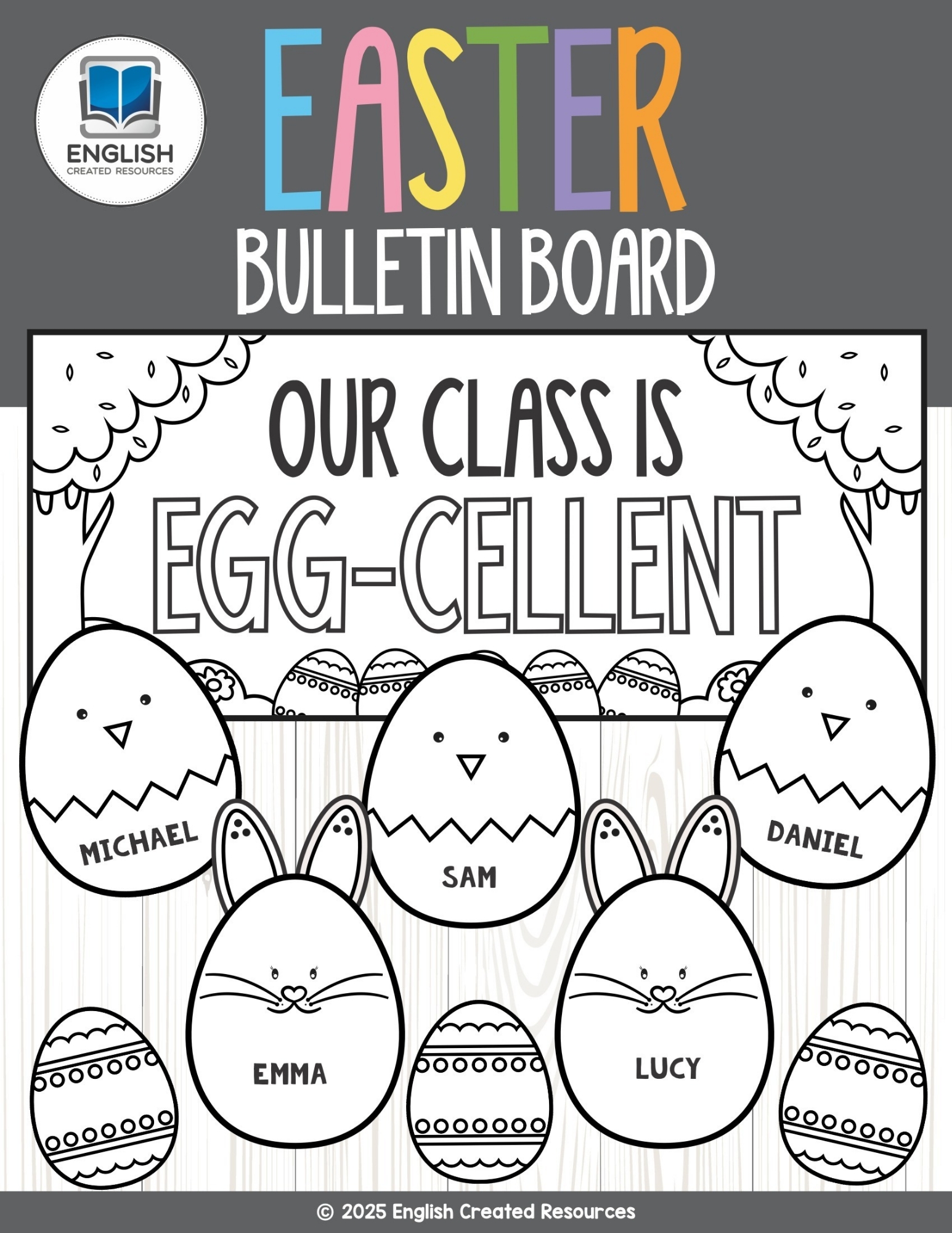 Easter Egg Bulletin Board Black and White – English Created Resources