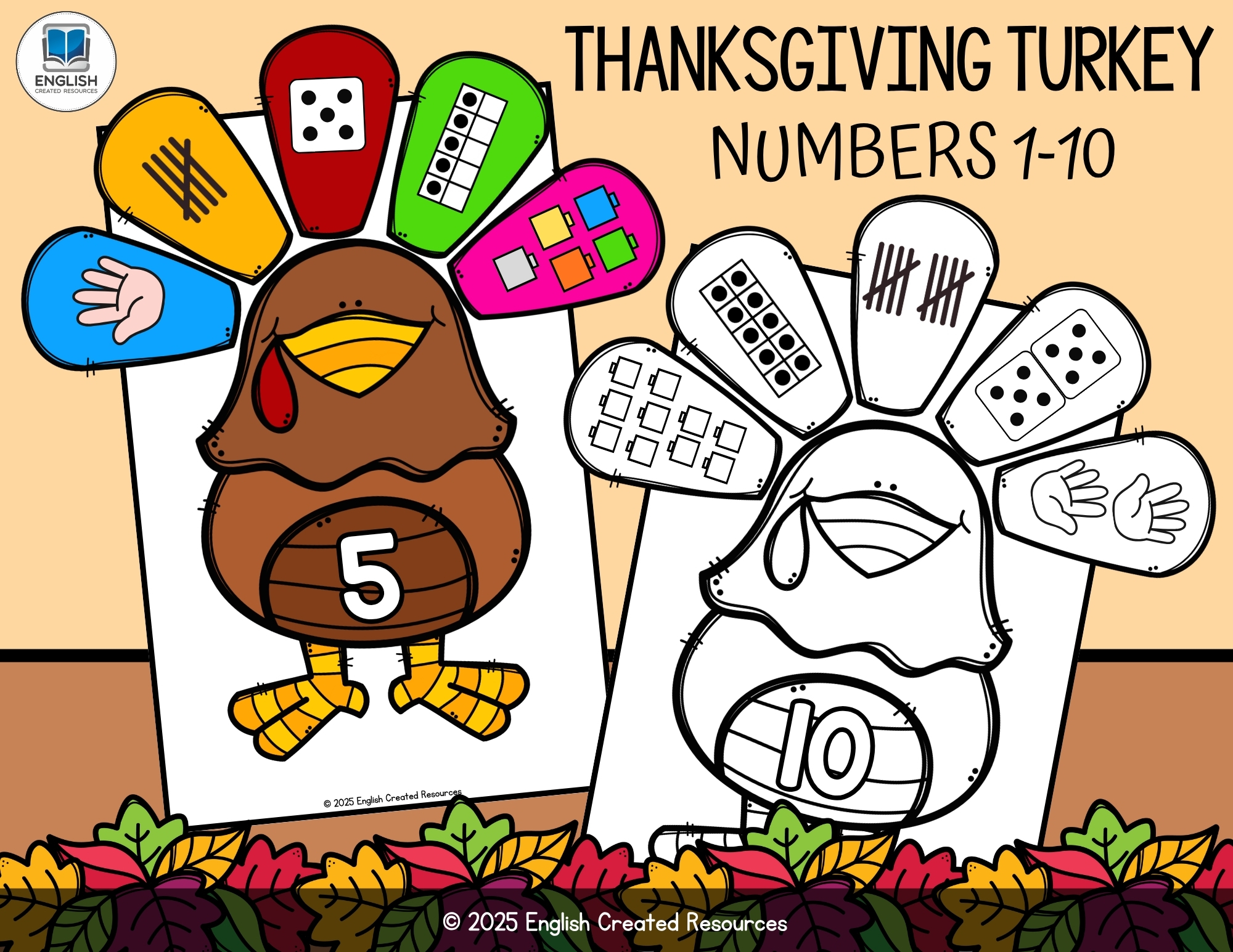 Thanksgiving Turkey Numbers 1-10 Match – English Created Resources