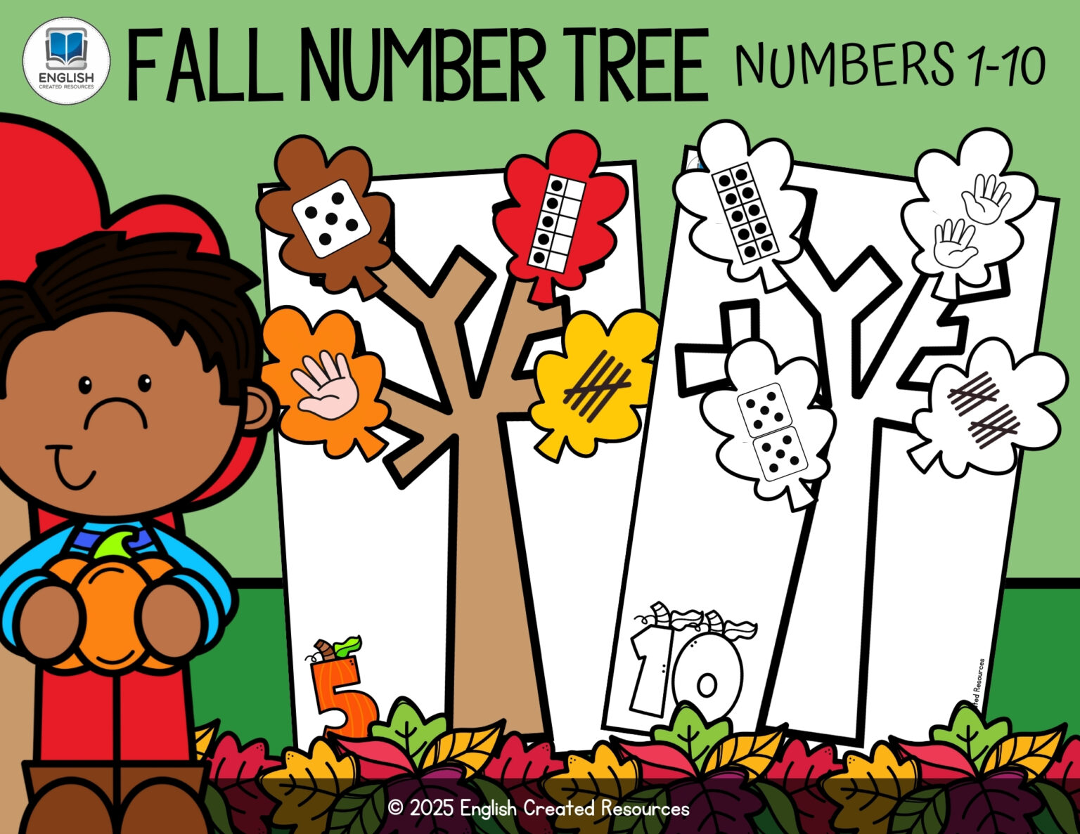 Fall Number Tree Leaf Match – English Created Resources